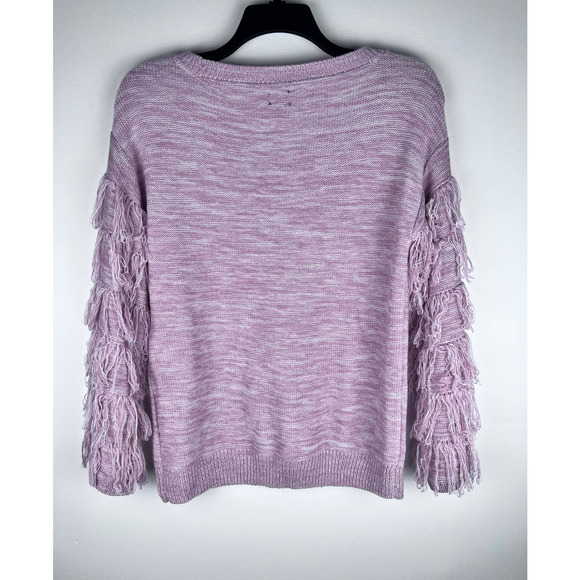 Soho Jeans NY & Co Pink Spacedye Fringe Bell Sleeve Sweater Crew Neck Medium - Picture 2 of 7